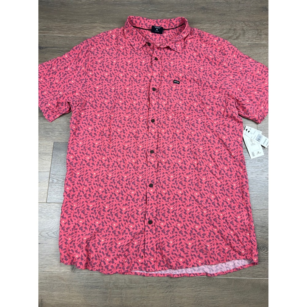 Rip Curl Mens Fun Times Short Sleeve Button Down Shirt Watermelon Pink XL NEW